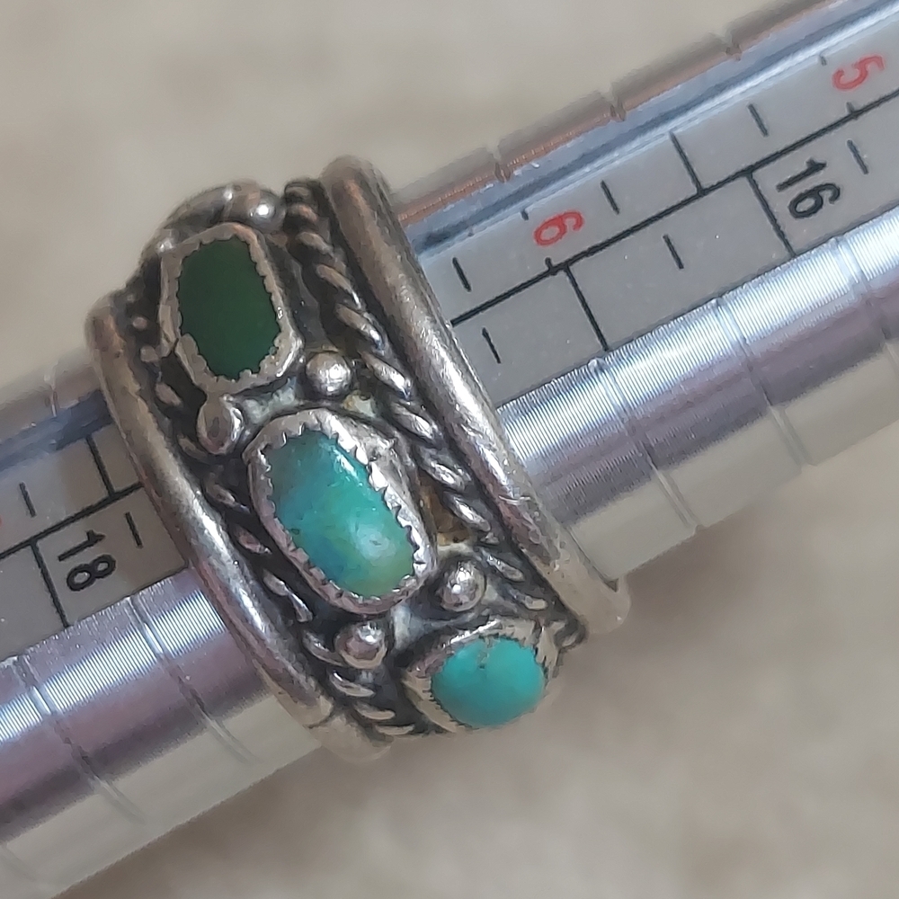 Vintage Sterling Silver Turquoise Boho Statement Band Ring - Picture 2 of 9